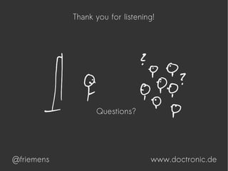 Thank you for listening!
Questions?
@friemens www.doctronic.de
 