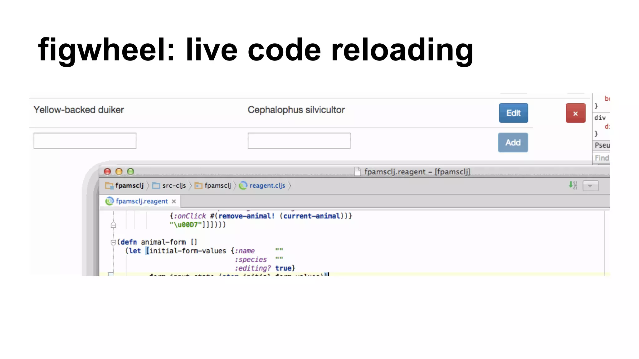 figwheel: live code reloading
 