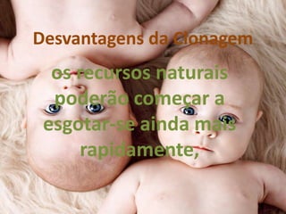Desvantagens da Clonagem

os recursos naturais
poderão começar a
esgotar-se ainda mais
rapidamente,

 