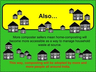 Also… More composter sellers mean home-composting will become more accessible as a way to manage household waste at source. This way, composting will be adopted by more and more people all around India. 