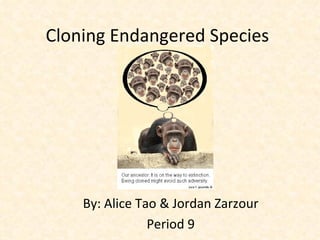Cloning Endangered Species By: Alice Tao & Jordan Zarzour Period 9 