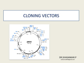 CLONING VECTORS
DR.SIVASANKAR.P
sankarsiva905@gmail.com
 