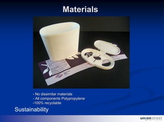Materials




       - No dissimilar materials
       - All components Polypropylene
       -100% recyclable
Sustainability
 