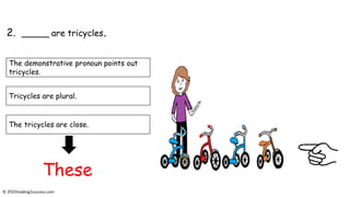 © reading2success.com
2. _____ are tricycles.
Tricycles are plural.
The tricycles are close.
These
The demonstrative pronoun points out
tricycles.
 
