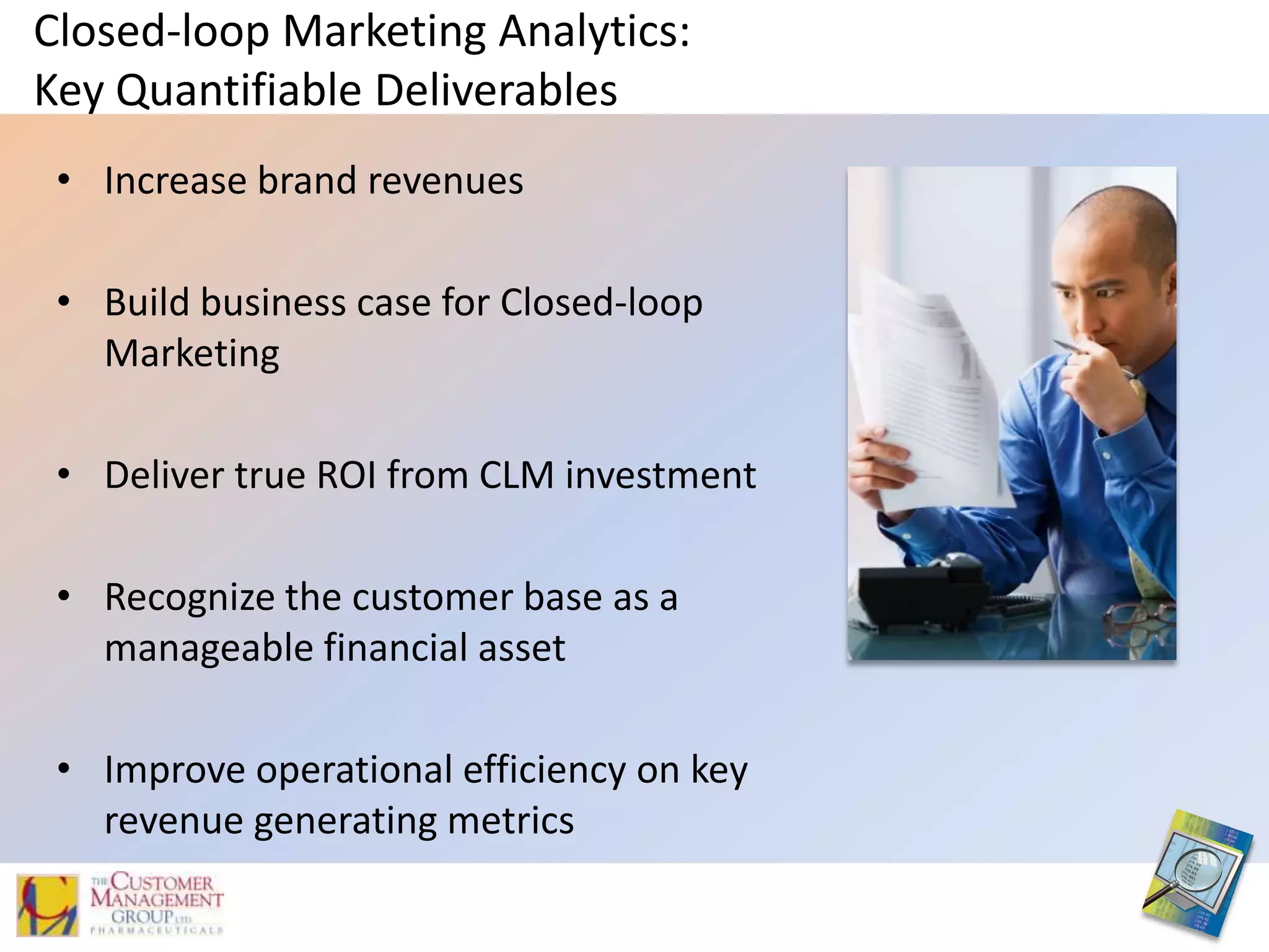 Usage by repsWhy 62.5%?Closed-loop Marketing is  62.5% analyticsThe remaining 37.5% is driven by analytics25%25%12.5%