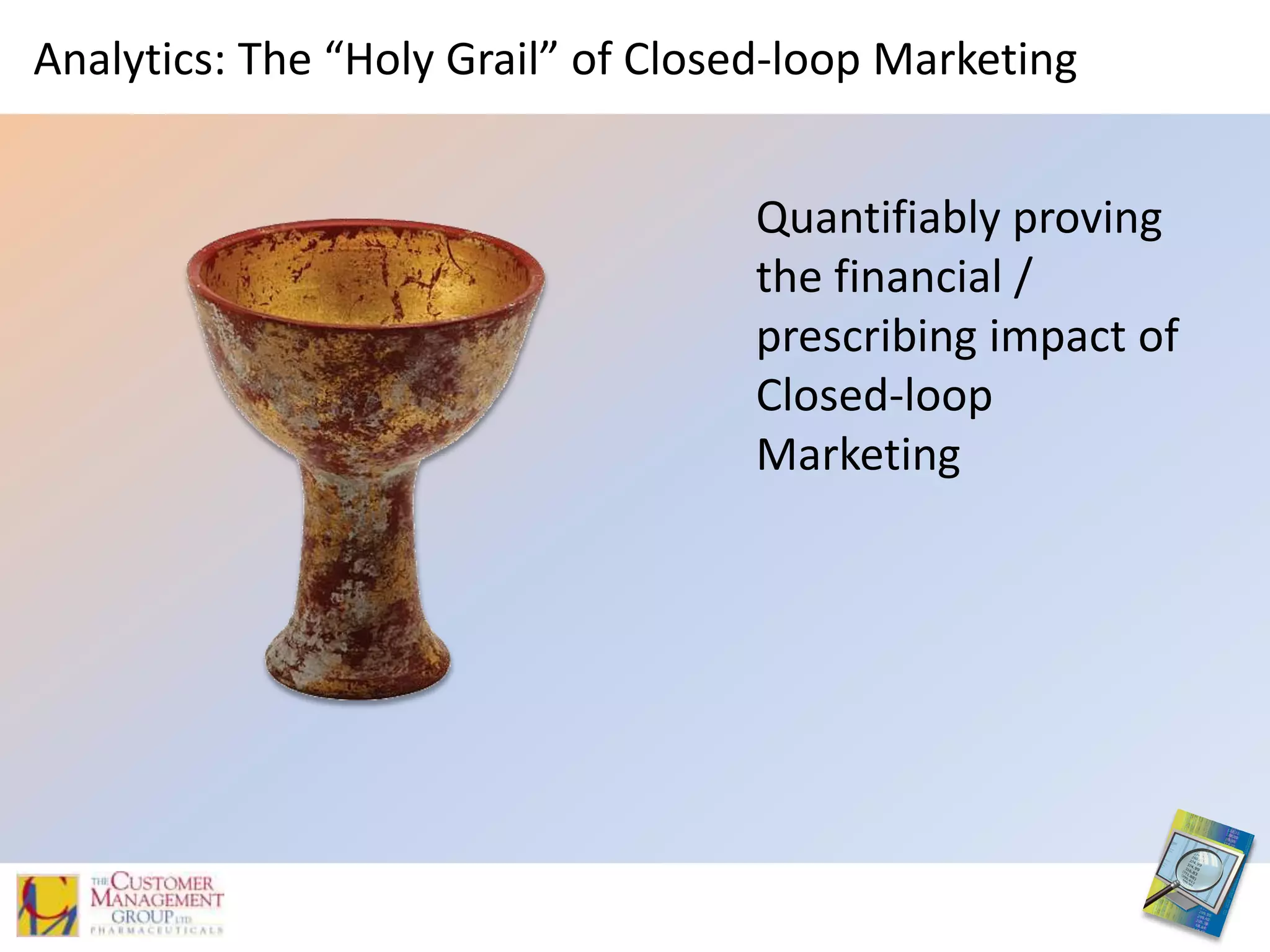 Analytics: The “Holy Grail” of Closed-loop MarketingQuantifiably proving the financial / prescribing impact of Closed-loop Marketing