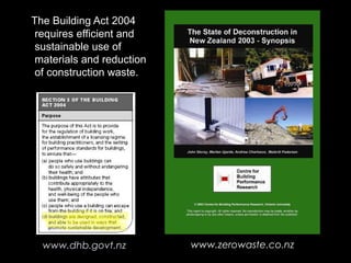 www.zerowaste.co.nzwww.dhb.govt.nz
The Building Act 2004
requires efficient and
sustainable use of
materials and reduction
of construction waste.
 
