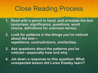 Close Reading: from Text Annotation to Talk | PPTX