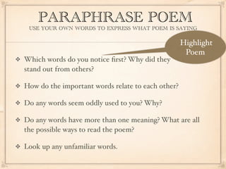 Close reading of poem activity