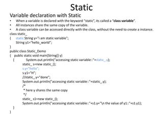 De Static String Closer look at classes | PPTX | Programming Languages | Computing