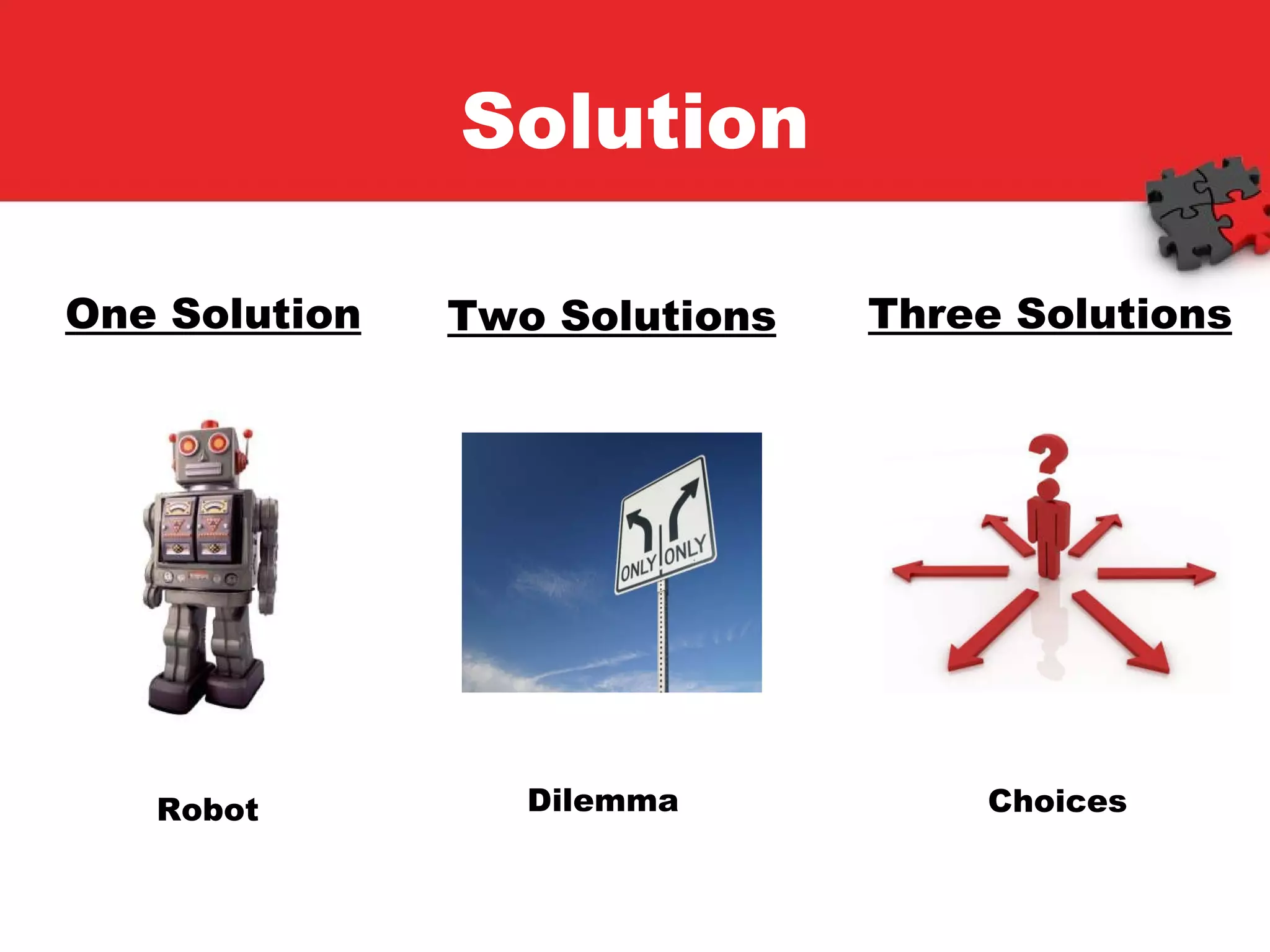 Solution One Solution Two Solutions Three Solutions Robot Dilemma  Choices 