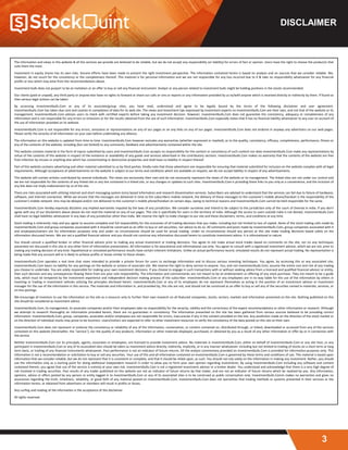 DISCLAIMER
3
The information and views in this website & all the services we provide are believed to be reliable, but we do not accept any responsibility (or liability) for errors of fact or opinion. Users have the right to choose the product/s that
suits them the most.
Investment in equity shares has its own risks. Sincere efforts have been made to present the right investment perspective. The information contained herein is based on analysis and on sources that we consider reliable. We,
however, do not vouch for the consistency or the completeness thereof. This material is for personal information and we are not responsible for any loss incurred due to it & take no responsibility whatsoever for any financial
profits or loss which may arise from the recommendations above.
Investment bulls does not purport to be an invitation or an offer to buy or sell any financial instrument. Analyst or any person related to investment bulls might be holding positions in the stocks recommended.
Our clients (paid or unpaid), any third party or anyone else have no rights to forward or share our calls or sms or reports or any information provided by us to/with anyone which is received directly or indirectly by them. If found so
then serious legal actions can be taken.
By accessing investmentbulls.Com or any of its associate/group sites, you have read, understood and agree to be legally bound by the terms of the following disclaimer and user agreement.
Investmentbulls.Com has taken due care and caution in compilation of data for its web site. The views and investment tips expressed by investment experts on investmentbulls.Com are their own, and not that of the website or its
management. Investmentbulls.Com advises users to check with certified experts before taking any investment decision. However, investmentbulls.Com does not guarantee the consistency, adequacy or completeness of any
information and is not responsible for any errors or omissions or for the results obtained from the use of such information. Investmentbulls.Com especially states that it has no financial liability whatsoever to any user on account of
the use of information provided on its website.
Investmentbulls.Com is not responsible for any errors, omissions or representations on any of our pages or on any links on any of our pages. Investmentbulls.Com does not endorse in anyway any advertisers on our web pages.
Please verify the veracity of all information on your own before undertaking any alliance.
The information on this website is updated from time to time. Investmentbulls.Com however excludes any warranties (whether expressed or implied), as to the quality, consistency, efficacy, completeness, performance, fitness or
any of the contents of the website, including (but not limited) to any comments, feedback and advertisements contained within the site.
This website contains material in the form of inputs submitted by users and investmentbulls.Com accepts no responsibility for the content or consistency of such content nor does investmentbulls.Com make any representations by
virtue of the contents of this website in respect of the existence or availability of any goods and services advertised in the contributory sections. Investmentbulls.Com makes no warranty that the contents of the website are free
from infection by viruses or anything else which has contaminating or destructive properties and shall have no liability in respect thereof.
Part of this website contains advertising and other material submitted to us by third parties. Kindly note that those advertisers are responsible for ensuring that material submitted for inclusion on the website complies with all legal
requirements. Although acceptance of advertisements on the website is subject to our terms and conditions which are available on request, we do not accept liability in respect of any advertisements.
This website will contain articles contributed by several individuals. The views are exclusively their own and do not necessarily represent the views of the website or its management. The linked sites are not under our control and
we are not responsible for the contents of any linked site or any link contained in a linked site, or any changes or updates to such sites. Investmentbulls.Com is providing these links to you only as a convenience, and the inclusion of
any link does not imply endorsement by us of the site.
There are risks associated with utilizing internet and short messaging system (sms) based information and research dissemination services. Subscribers are advised to understand that the services can fail due to failure of hardware,
software, and internet connection. While we ensure that the messages are delivered in time to the subscribers mobile network, the delivery of these messages to the customer's mobile phone/handset is the responsibility of the
customer's mobile network. Sms may be delayed and/or not delivered to the customer's mobile phone/handset on certain days, owing to technical reasons and investmentbulls.Com cannot be held responsible for the same.
Investmentbulls.Com hereby expressly disclaims any implied warranties imputed by the laws of any jurisdiction. We consider ourselves and intend to be subject to the jurisdiction only of the court of chennai in india. If you don't
agree with any of our disclaimers above please do not read the material on any of our pages. This site is specifically for users in the territory of india. Although the access to users outside india is not denied, investmentbulls.Com
shall have no legal liabilities whatsoever in any laws of any jurisdiction other than india. We reserve the right to make changes to our site and these disclaimers, terms, and conditions at any time.
Stock trading is inherently risky and you agree to assume complete and full responsibility for the outcomes of all trading decisions that you make, including but not limited to loss of capital. None of the stock trading calls made by
investmentbulls.Com and group companies associated with it should be construed as an offer to buy or sell securities, nor advice to do so. All comments and posts made by investmentbulls.Com, group companies associated with it
and employees/owners are for information purposes only and under no circumstances should be used for actual trading. Under no circumstances should any person at this site make trading decisions based solely on the
information discussed herein. We are not a qualified financial advisor and you should not construe any information discussed herein to constitute investment advice. It is informational in nature.
You should consult a qualified broker or other financial advisor prior to making any actual investment or trading decisions. You agree to not make actual stock trades based on comments on the site, nor on any techniques
presented nor discussed in this site or any other form of information presentation. All information is for educational and informational use only. You agree to consult with a registered investment advisor, which we are not, prior to
making any trading decision of any kind. Hypothetical or simulated performance results have certain inherent limitations. Unlike an actual performance record, simulated results do not represent actual trading. No representation is
being made that any account will or is likely to achieve profits or losses similar to those shown.
Investmentbulls.Com operates a real time chat room intended to provide a private forum for users to exchange information and to discuss various investing techniques. You agree, by accessing this or any associated site,
investmentbulls.Com bears no liability for any postings on the website or actions of associate site. We reserve the right to deny service to anyone. You, and not investmentbulls.Com, assume the entire cost and risk of any trading
you choose to undertake. You are solely responsible for making your own investment decisions. If you choose to engage in such transactions with or without seeking advice from a licensed and qualified financial advisor or entity,
then such decision and any consequences flowing there from are your sole responsibility. The information and commentaries are not meant to be an endorsement or offering of any stock purchase. They are meant to be a guide
only, which must be tempered by the investment experience and independent decision making process of the subscriber. Investmentbulls.Com or any employees are in no way liable for the use of the information by others in
investing or trading in investment vehicles utilizing the principles disclosed herein. Investmentbulls.Com or any of its employees do not represent themselves as acting in the position of an investment advisor or investment
manager for the use of the information in this service. The materials and information in, and provided by, this site are not, and should not be construed as an offer to buy or sell any of the securities named in materials, services, or
on-line postings.
We encourage all investors to use the information on the site as a resource only to further their own research on all featured companies, stocks, sectors, markets and information presented on the site. Nothing published on this
site should be considered as investment advice.
Investmentbulls.Com, its management, its associate companies and/or their employees take no responsibility for the veracity, validity and the correctness of the expert recommendations or other information or research. Although
we attempt to research thoroughly on information provided herein, there are no guarantees in consistency. The information presented on the site has been gathered from various sources believed to be providing correct
information. Investmentbulls.Com, group, companies, associates and/or employees are not responsible for errors, inaccuracies if any in the content provided on the site. Any prediction made on the direction of the stock market or
on the direction of individual stocks may prove to be incorrect. Users/visitors are expected to refer to other investment resources to verify the consistency of the data posted on this site on their own.
Investmentbulls.Com does not represent or endorse the consistency or reliability of any of the information, conversation, or content contained on, distributed through, or linked, downloaded or accessed from any of the services
contained on this website (hereinafter, the "service"), nor the quality of any products, information or other materials displayed, purchased, or obtained by you as a result of any other information or offer by or in connection with
the service.
Neither investmentbulls.Com nor its principals, agents, associates or employees, are licensed to provide investment advice. No materials in investmentbulls.Com, either on behalf of investmentbulls.Com or any site host, or any
participant in investmentbulls.Com or any of its associated sites should be taken as investment advice directly, indirectly, implicitly, or in any manner whatsoever, including but not limited to trading of stocks on a short term or long
term basis, or trading of any financial instruments whatsoever. Past performance is not an indicator of future returns. All the analyst commentary provided on investmentbulls.Com is provided for information purposes only. This
information is not a recommendation or solicitation to buy or sell any securities. Your use of this and all information contained on investmentbulls.Com is governed by these terms and conditions of use. This material is based upon
information that we consider reliable, but we do not represent that it is consistent or complete, and that it should be relied upon, as such. You should not rely solely on the information in making any investment. Rather, you should
use the information only as a starting point for doing additional independent research in order to allow you to form your own opinion regarding investments. By using investmentbulls.Com including any software and content
contained therein, you agree that use of the service is entirely at your own risk. Investmentbulls.Com is not a registered investment advisor or a broker dealer. You understand and acknowledge that there is a very high degree of
risk involved in trading securities. Past results of any trader published on this website are not an indicator of future returns by that trader, and are not an indicator of future returns which be realized by you. Any information,
opinions, advice or offers posted by any person or entity logged in to investmentbulls.Com or any of its associated sites is to be construed as public conversation only. Investmentbulls.Comm makes no warranties and gives no
assurances regarding the truth, timeliness, reliability, or good faith of any material posted on investmentbulls.Com. Investmentbulls.Com does not warranties that trading methods or systems presented in their services or the
information herein, or obtained from advertisers or members will result in profits or losses.
Any surfing and reading of the information is the acceptance of this disclaimer.
All rights reserved.
 