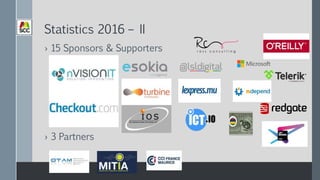 Statistics 2016 – II
› 15 Sponsors & Supporters
› 3 Partners