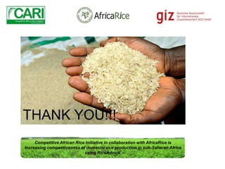 THANK YOU!!!
Competitive African Rice Initiative in collaboration with AfricaRice is
Increasing competitiveness of domesti...