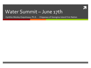 Water Summit – June 17th Cynthia Wesley-Esquimaux, Ph.D.  -  Chippewa of Georgina Island First Nation 