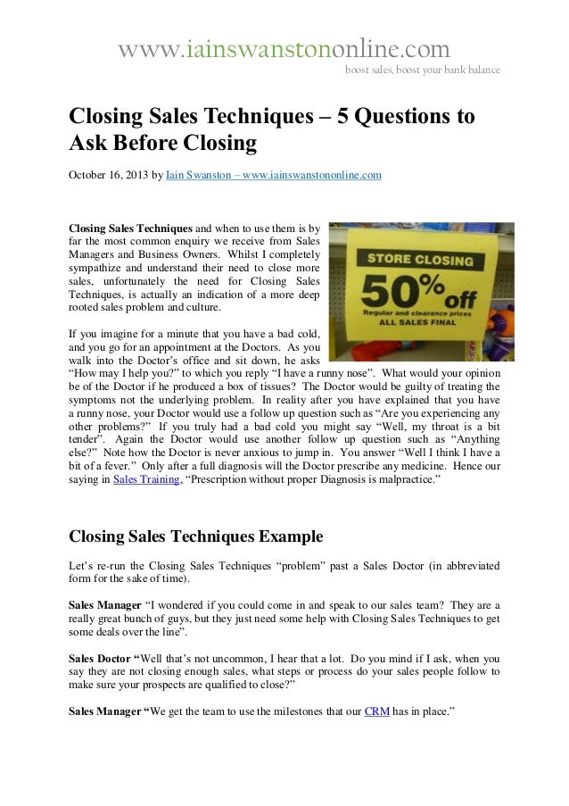 Closing Sales Techniques 5 Questions To Ask Before Closing