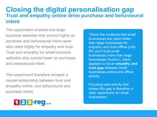 The experiment showed that large
business websites that scored highly on
purchase and behavioural intent were
also rated h...