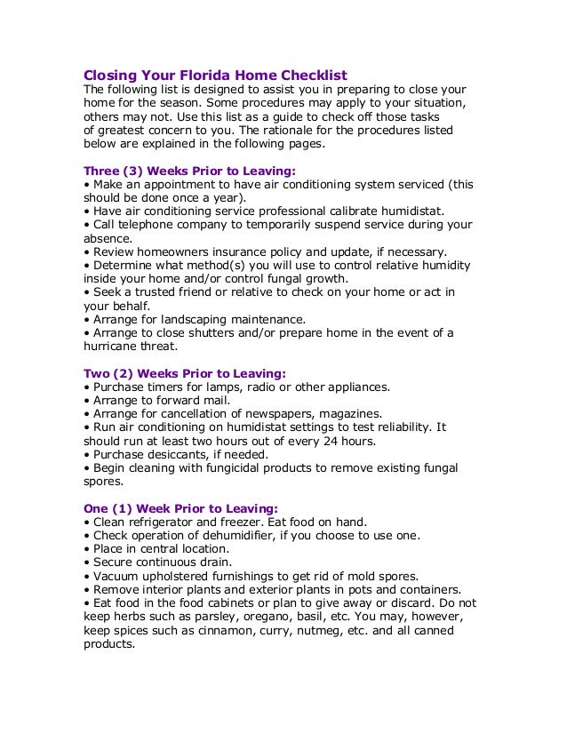 Closing your florida home checklist