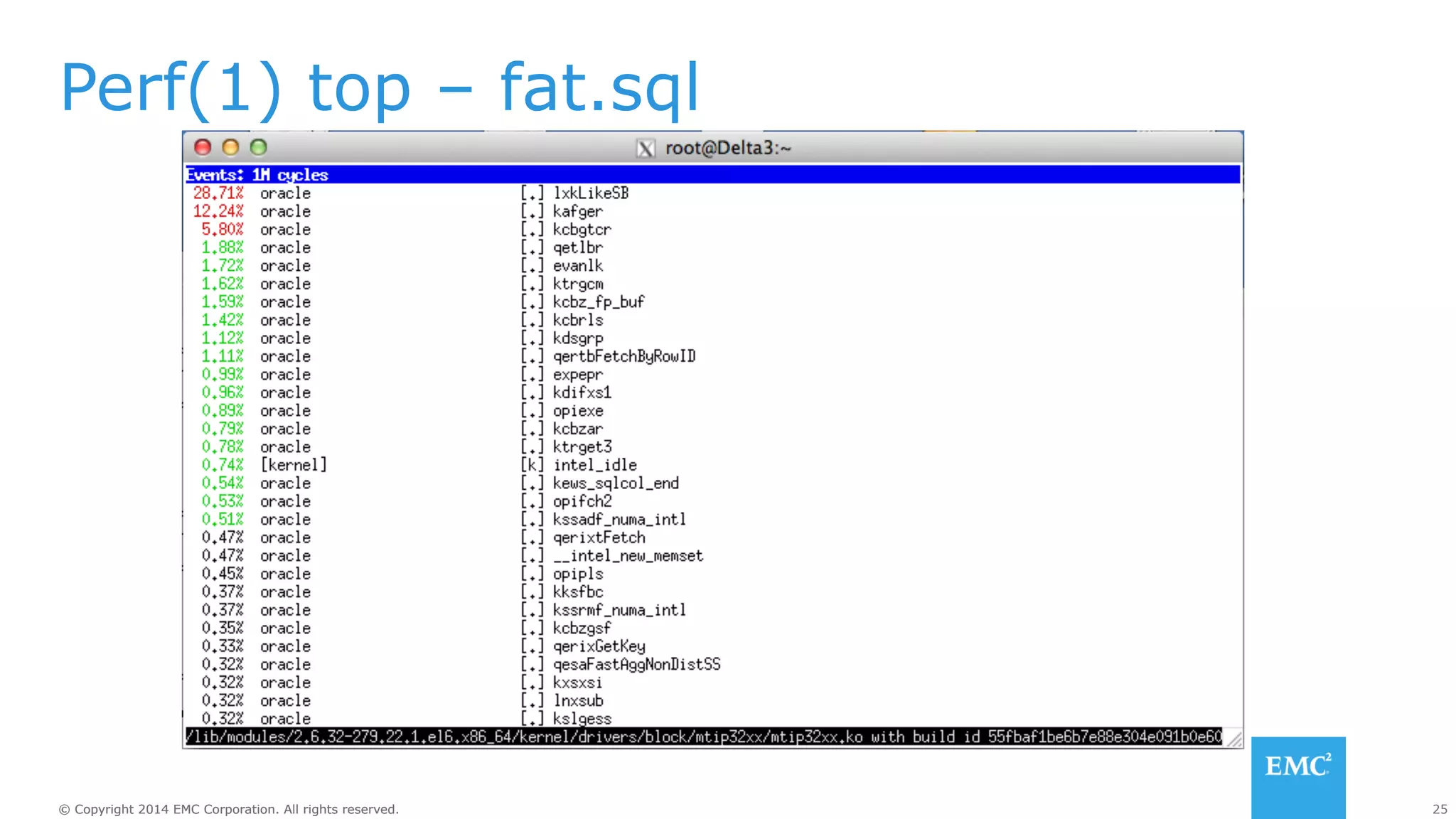Perf(1) top – fat.sql 
© Copyright 2014 EMC Corporation. All rights reserved. 25 
 