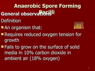 Anaerobic Spore Forming Bacilli  ,[object Object],[object Object],[object Object],[object Object],[object Object],UMMY 