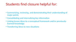 lesson closure ( end of lesson) workshop power point | PPTX