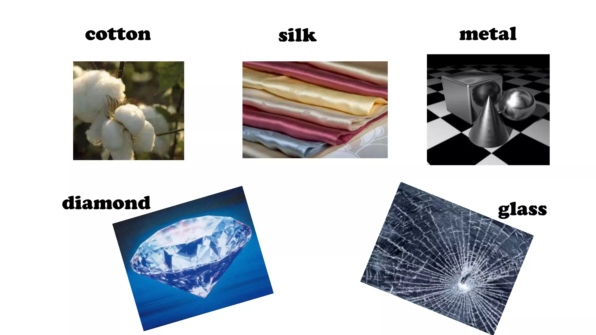 cotton silk metal
glassdiamond