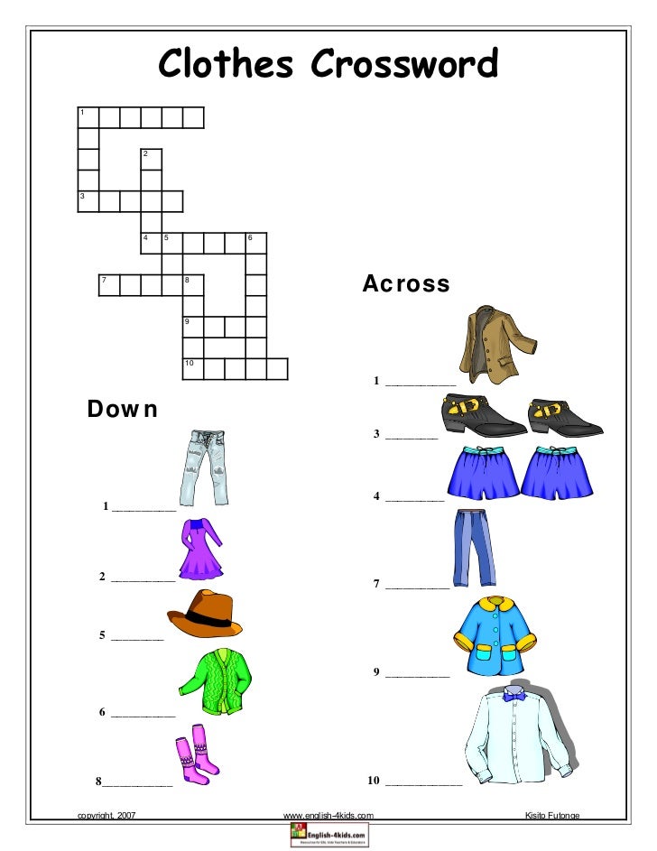 Clothes Crossword Clothes Crossword