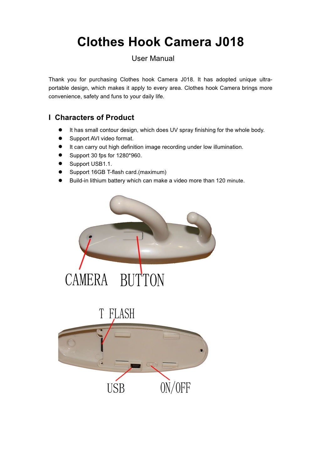 Clothes hook spy camera user guide