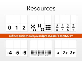 Resources
reﬂectionsinthewhy.wordpress.com/bcamt2019
 