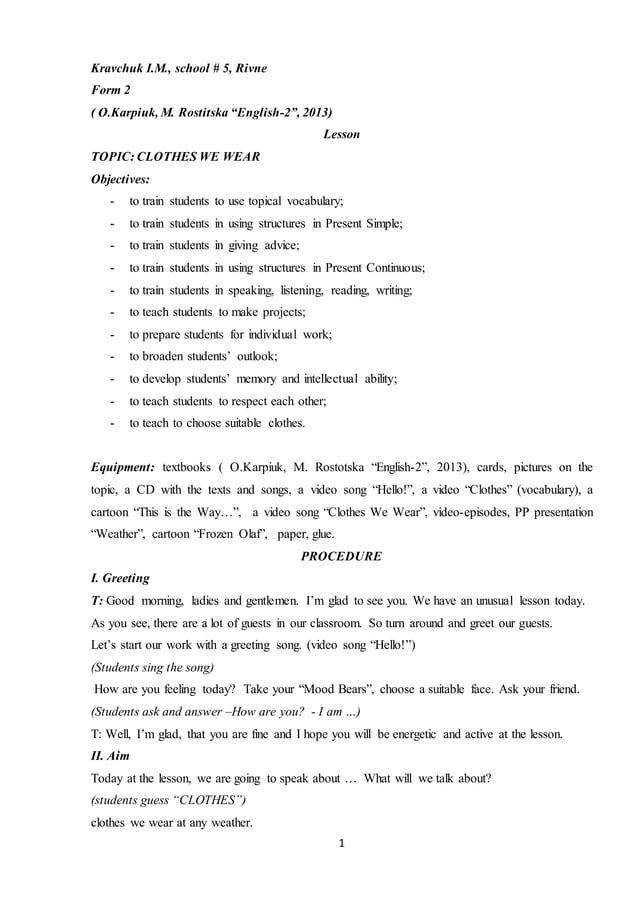 Clothes we wear lesson-form2 | DOCX