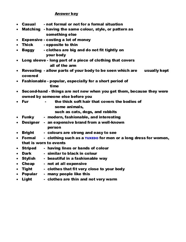 Clothing Adjectives Worksheet