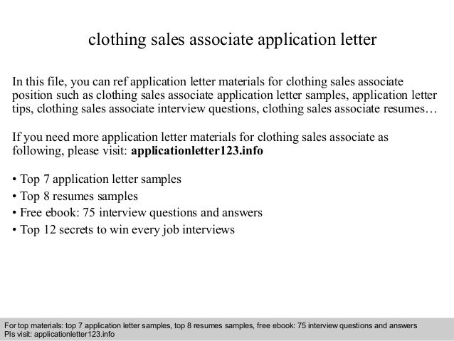 clothing sales associate application letter clothing sales associate resumes