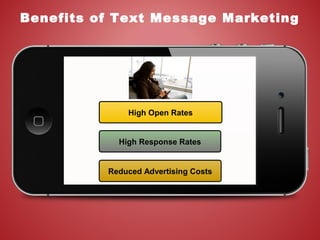 High Open Rates
High Response Rates
Reduced Advertising Costs
Benefits of Text Message Marketing
 