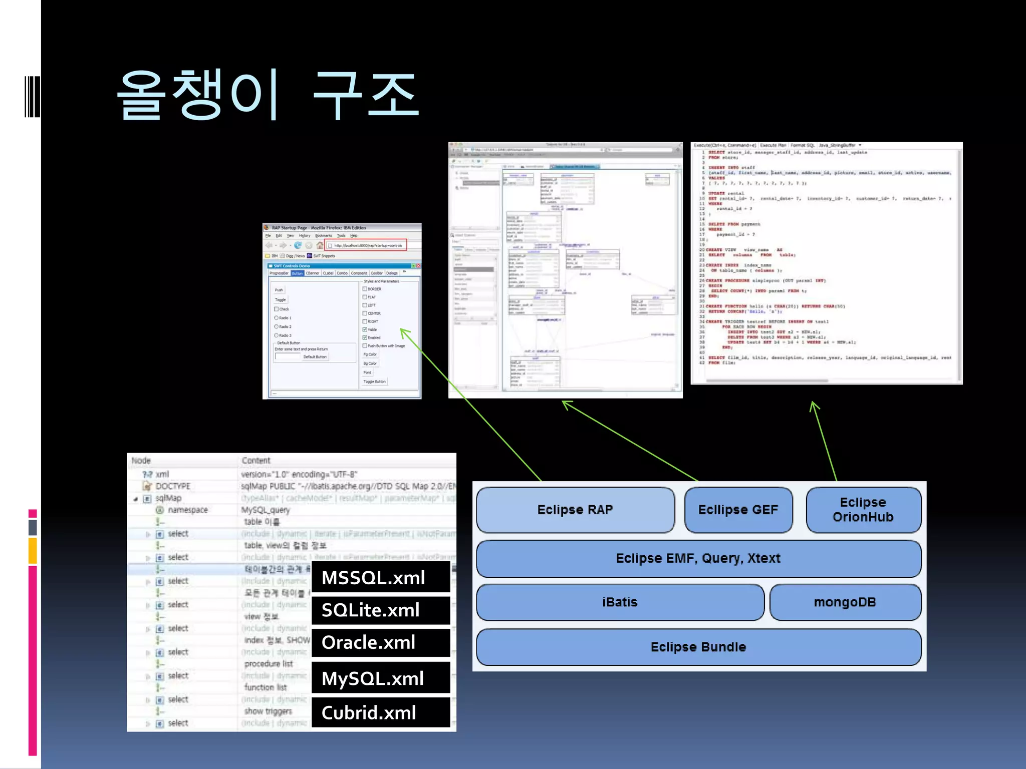 올챙이 구조




    MSSQL.xml
    SQLite.xml
    Oracle.xml
    MySQL.xml
    Cubrid.xml
 