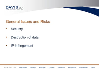 General Issues and Risks
•   Security

•   Destruction of data

•   IP infringement
 