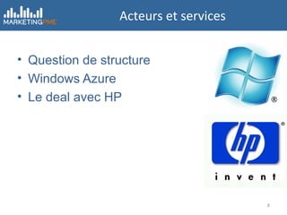 Acteurs et services Question de structure Windows Azure Le deal avec HP 