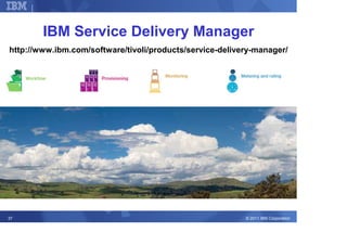 Corporate Strategy



        IBM Service Delivery Manager
http://www.ibm.com/software/tivoli/products/service-delivery-manager/




37                                                        © 2011 IBM Corporation
 