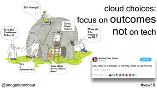@bridgetkromhout #yow18
cloud choices:
focus on outcomes
not on tech
 