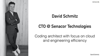 @koenighotze
David Schmitz
David Schmitz
CTO @ Senacor Technologies
Coding architect with focus on cloud
and engineering efficiency
 