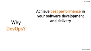 David Schmitz
Why
DevOps?
Achieve best performance in
your software development
and delivery
 