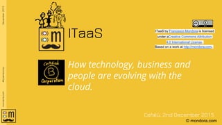 December2015mondora.com#bcalmbcorp
© mondora.com
ITaaS
How technology, business and
people are evolving with the
cloud.
Cefalù, 2nd December 2015
ITaaS by Francesco Mondora is licensed
under aCreative Commons Attribution
4.0 International License.
Based on a work at http://mondora.com.
 