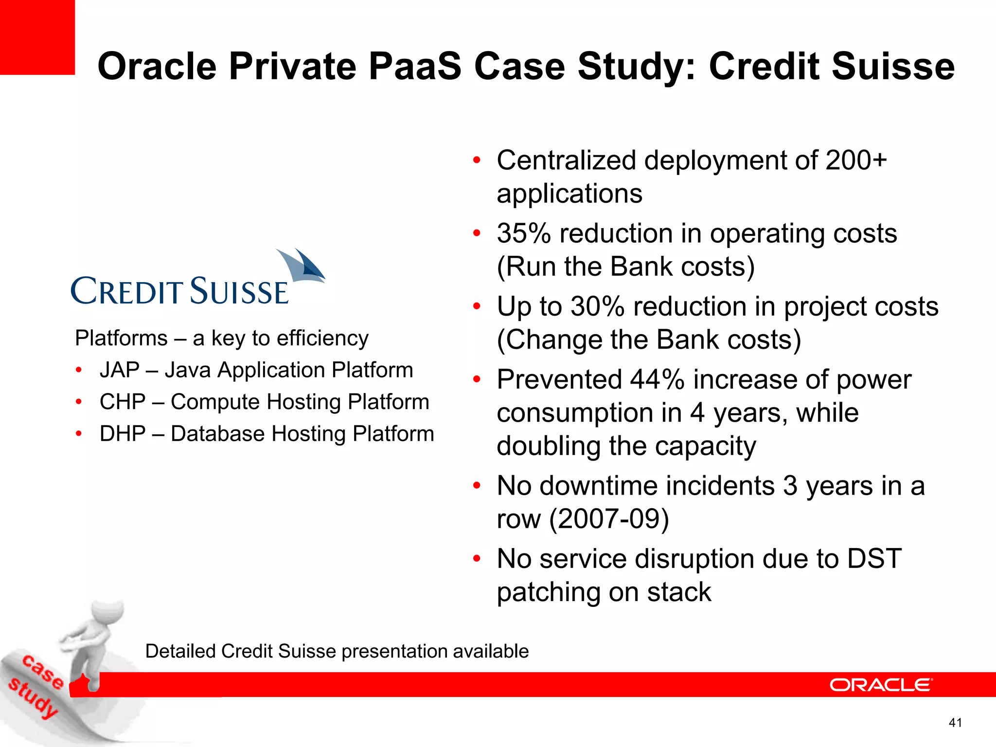 PaaS ArchitectureBusiness ApplicationPackaged ApplicationsSaaS ServicesCustom ApplicationsTechnology PlatformPlatform as a ServiceShared ServicesCloud ManagementIntegrationSecurityProcess MgmtUser InteractionConfiguration MgmtApplication Server: Java, C/C++, PerlLifecycle ManagementData Management: Database, DaaSApplication PerformanceManagementInfrastructure as a ServiceApplication QualityManagementStoragePhysical and VirtualSystems ManagementServers