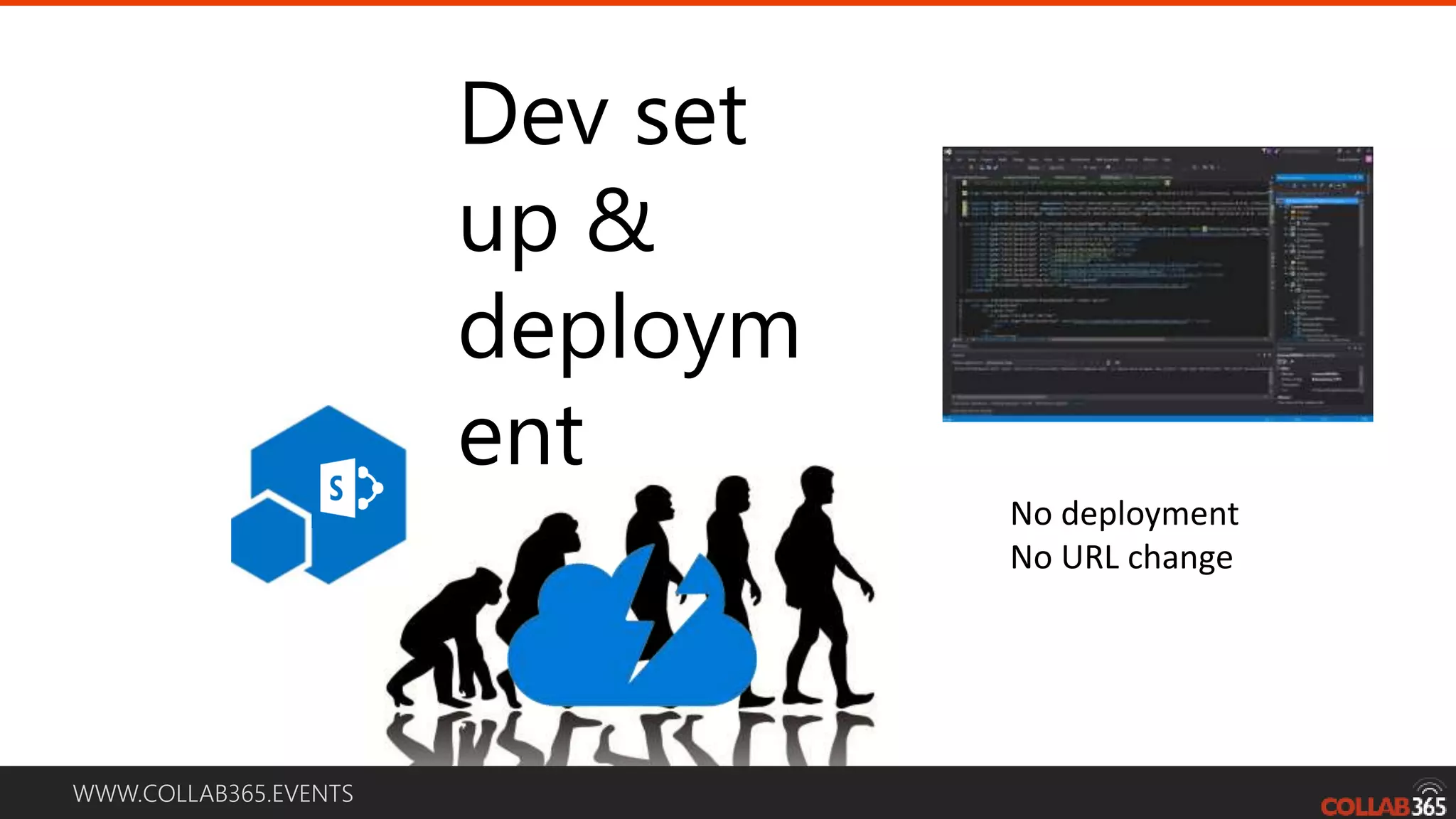 WWW.COLLAB365.EVENTS Dev set up & deploym ent No deployment No URL change 