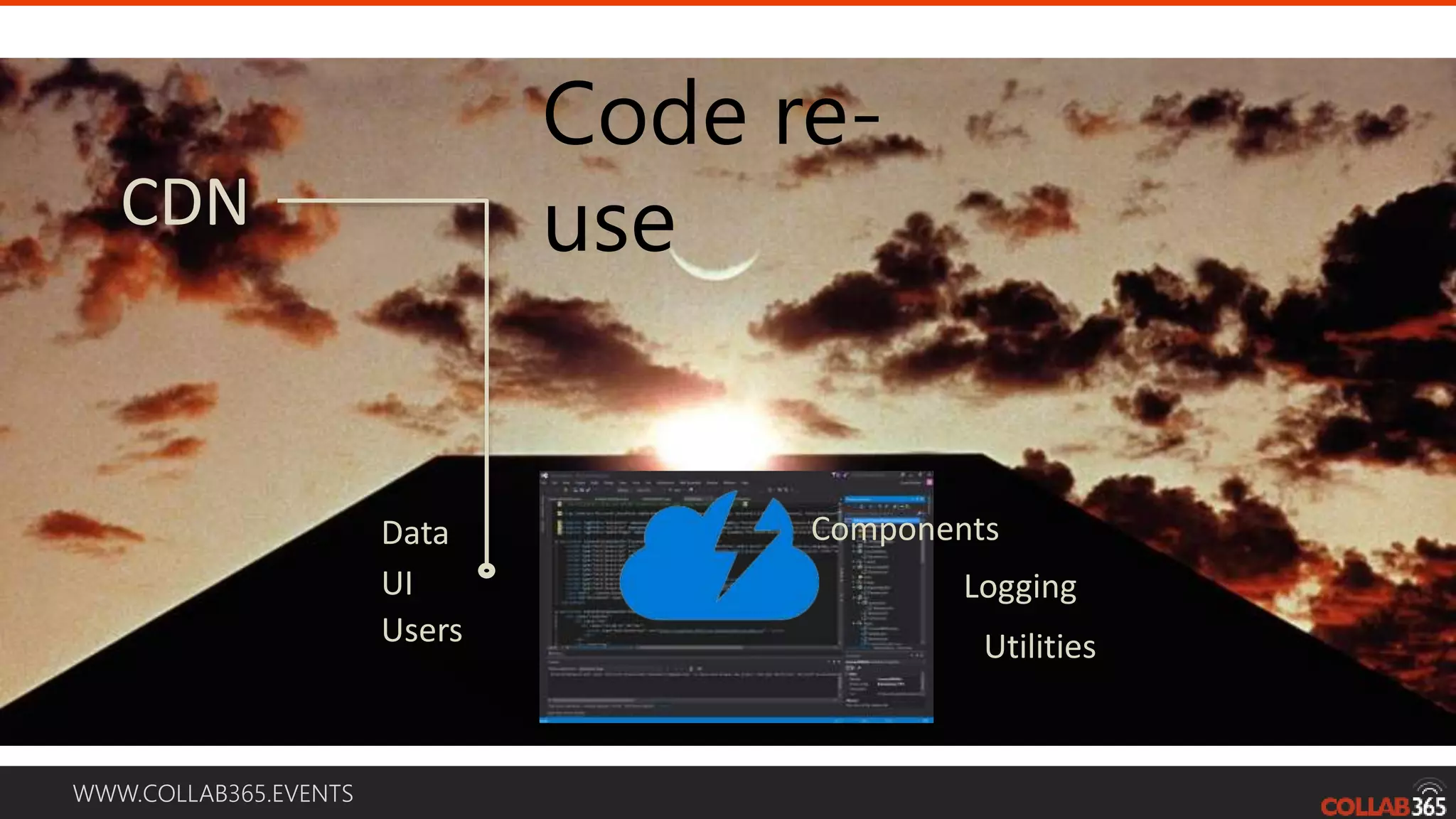 WWW.COLLAB365.EVENTS Code re- use Utilities UI Data Users Components Logging CDN 
