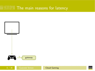 The main reasons for latency
gateway
t1
8 / 36 Gwendal Simon Cloud Gaming
 