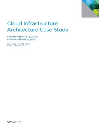 Cloud Infrastructure
Architecture Case Study
VMware vSphere® 5.0 and
VMware vShield App 5.0
T E C H N I C A L w hite p a p e r
v 1 . 0 j an u a r y 2 0 1 2
 