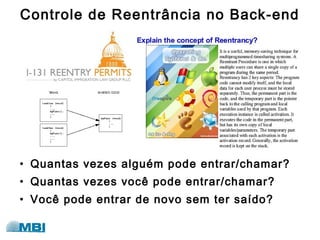 Controle de Reentrância no Back-end
• Quantas vezes alguém pode entrar/chamar?
• Quantas vezes você pode entrar/chamar?
• Você pode entrar de novo sem ter saído?
 