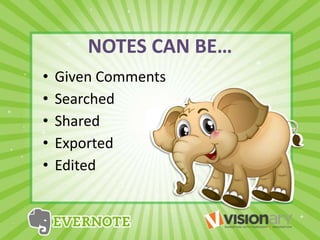 NOTES CAN BE…
• Given Comments
• Searched
• Exported
• Shared
• Edited
 