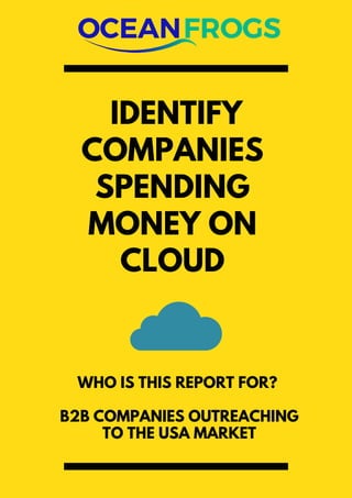 IDENTIFY
COMPANIES
SPENDING
MONEY ON
CLOUD
WHO IS THIS REPORT FOR?
B2B COMPANIES OUTREACHING
TO THE USA MARKET
 