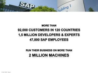 More than92,000 customers in 120 countries1,5 million developers & experts47,000 SAP employeesRun their business on more than2 million machines© SAP 2008 / Page 2